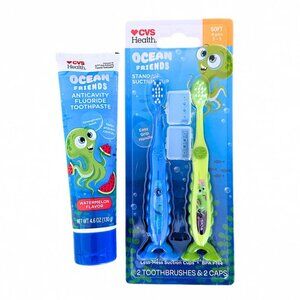 CVS HEALTH Toddler Sea Friends Toothpaste and 2 Soft Standup Toothbrushes NEW